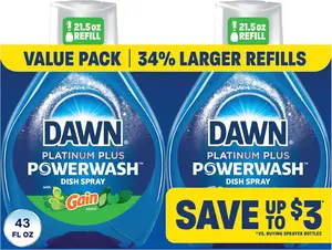 Powerwash Gain Original Dish Spray, Liquid Dish Soap 2 Refills, 43 Fl Oz Household