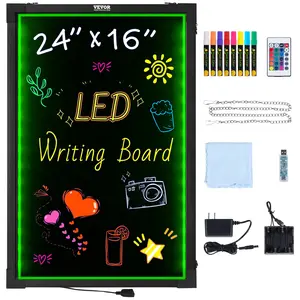 fathersdaygift VEVOR LED Message Writing Board, 24x16 Illuminated Erasable Lighted Chalkboard, Neon Effect Menu Sign Board, Drawing Board with 8 Fluorescent Chalk Markers and Remote Tested to UL Standards