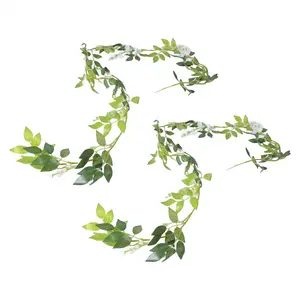 2Pcs 7Ft/Pcs Artificial Wisteria Vine, Flower Garland Wisteria Vine Rattan Hanging Flowers for Outdoor Ceremony,White