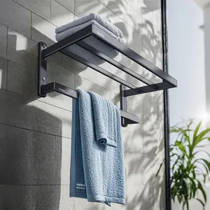 FIESONO 24 Inch Bedroom Decor Towel Rack - Double Towel Bar & Wall Mounted Shelf Organizer,  Modern Hotel Style Bathroom Accessories with Towel Snap, Sturdy Shower Caddy & Essential Home  Essentials