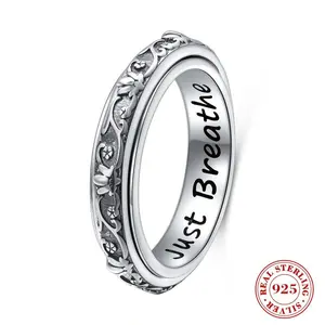 Dear Adorn S925 Sterling Silver Lotus Flower Fidget Ring - Yoga Anxiety Worry Band for Women Men - Oxidized ADHD Autism Spinner
