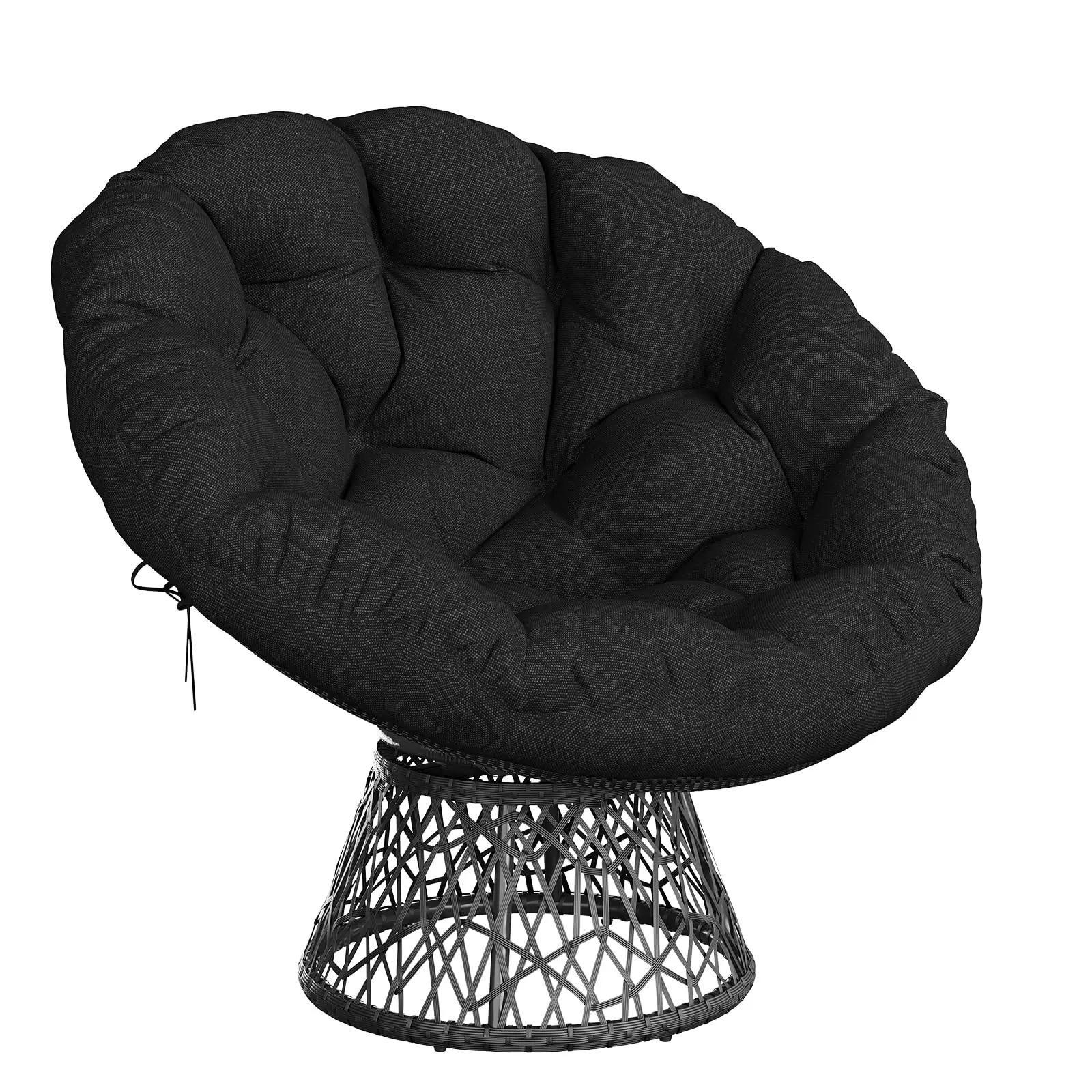 GAOMON Oversized Round Armless Modern Wicker Papasan Lounge Chair - 37" Ergonomic, Extra-Thick Soft Cushion, Heavy-Duty Steel Frame, 360° Swivel Seat, Cozy Reading Chair for Living Room, Bedroom - All Black, Oversized Lounge Chair
