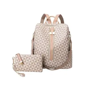 Geometric Pattern Backpack & Wallet Set, 2025 Summer Large Capacity Vintage Multifunctional Backpack Set for Work & School, Commuting College  Backpack Purse  Set Back To School for Fall Outfits & Fall Freshness, Backpack Set