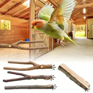 Natural Wood Bird Perches for Cage, Parrot Perch Stand & Platform, Bird Cage Accessories for Parakeets, Cockatiels, Conures, Lovebirds, 4PCS
