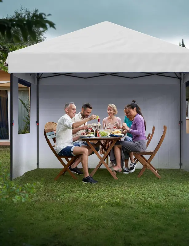 【Christmas Gift】10'x10' Pop up Canopy Tent with 210 D Oxford Fabric, Portable Instant Commercial Canopy Including 4Pcs Sidewalls 4 Stakes 4 Ropes 4 Sandbags for Farmers' Market, Patio, Outdoor, Camping-White