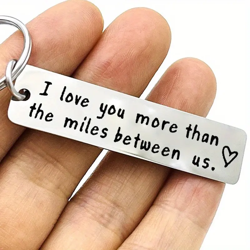Long Distance Relationship Stainless Steel Keychain Keyrings for Keys Gift for Boyfriend or Girlfriend, I Love You More Than Our Distance, Perfect for Anniversary or Valentine's Day