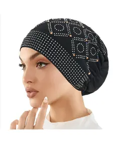 Women's Crystal Embellished Headscarf Hat Turban Hijab, Pure Color Small Base Cap Undercap, Fashionable Rhinestone Design, Casual Daily Wear Accessory Modest