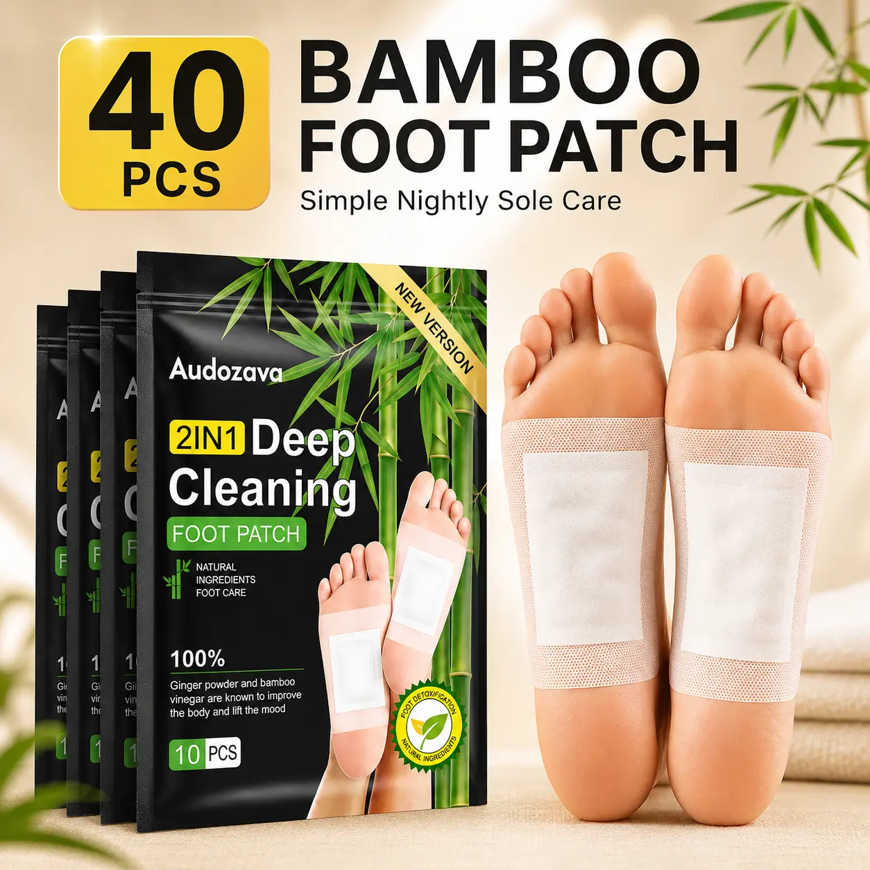 Deep Cleaning Foot Patch, Ginger & Bamboo Vinegar Overnight Foot Care Patches, Easy-to-Use Adhesive Foot Pads, 10 PCS Fitness Healthy, Powder, Patches Foot Masks Therapy Solution