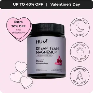 Hum Magnesium Bisglycinate Dream Team for Restorative Sleep Relaxation with L-Theanine Tart Cherry Supplement Cherry Lemon Flavor 5.7 oz