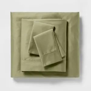 Twin/Twin XL Solid Performance 400 Thread Count Sheet Set Green - Threshold: Cotton Sateen, Wrinkle-Resistant, OEKO-TEX Certified