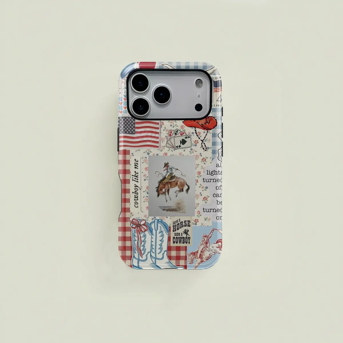 American Country Style Cowboy Elements Card Pattern Double-Layer Protective Case for iPhone & Samsung Galaxy Series Sturdy Two-in-One Shell - Smartphone