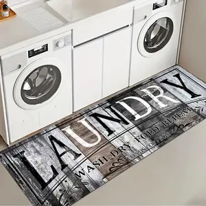 1 Pc Grey Wood Grain Background Laundry Room Rug Soft And Comfortable Long Strip Carpet Printed Mat Anti Slip Floor Mat Suitable For Kitchen Living Room Bedroom Sink Laundry Room Decoration Carpet Mat Home Care Supplies