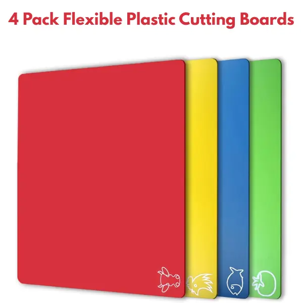 4 Pack Flexible Plastic Cutting Boards, BPA Free Non Slip Kitchen Cutting Mats, Dishwasher Safe, Summer Gift