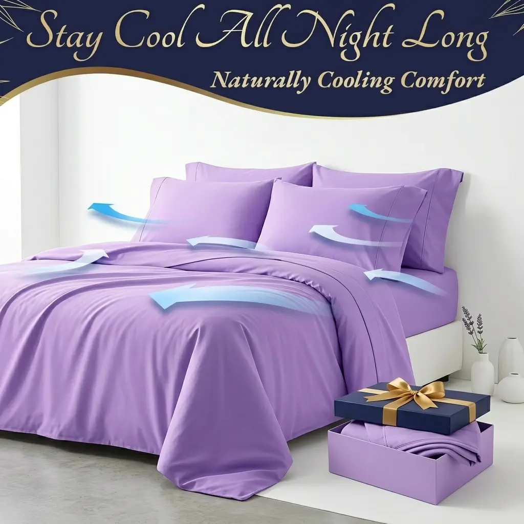 Bamboo Cooling Bedding Set – Extra Deep Pocket, Breathable and Cooling for Hot Sleepers, King/Queen Sizes with Pillowcases and Sheets
