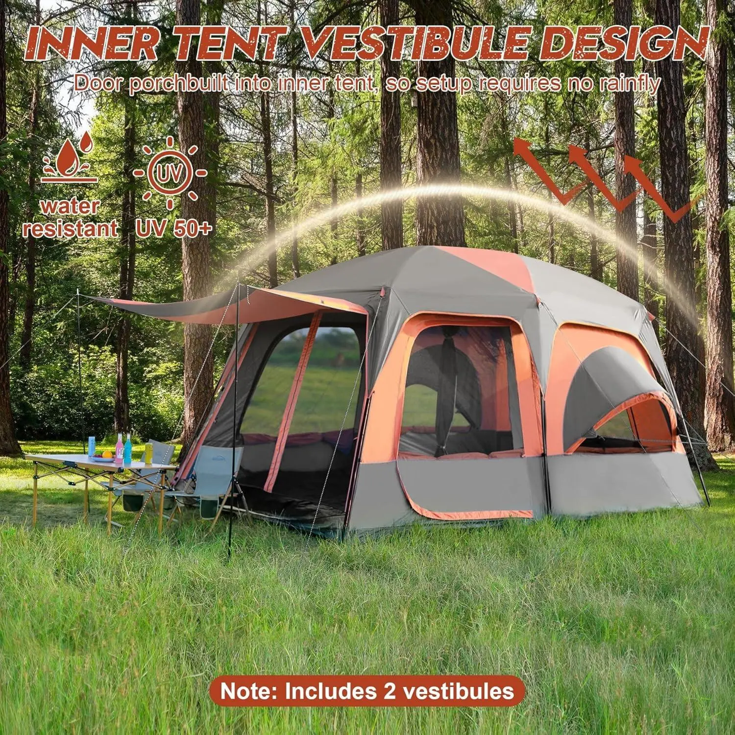 Spacious Extra Large Camping Tent – Waterproof Cabin Tent with 3 Doors, Mesh Windows & Private Room Divider