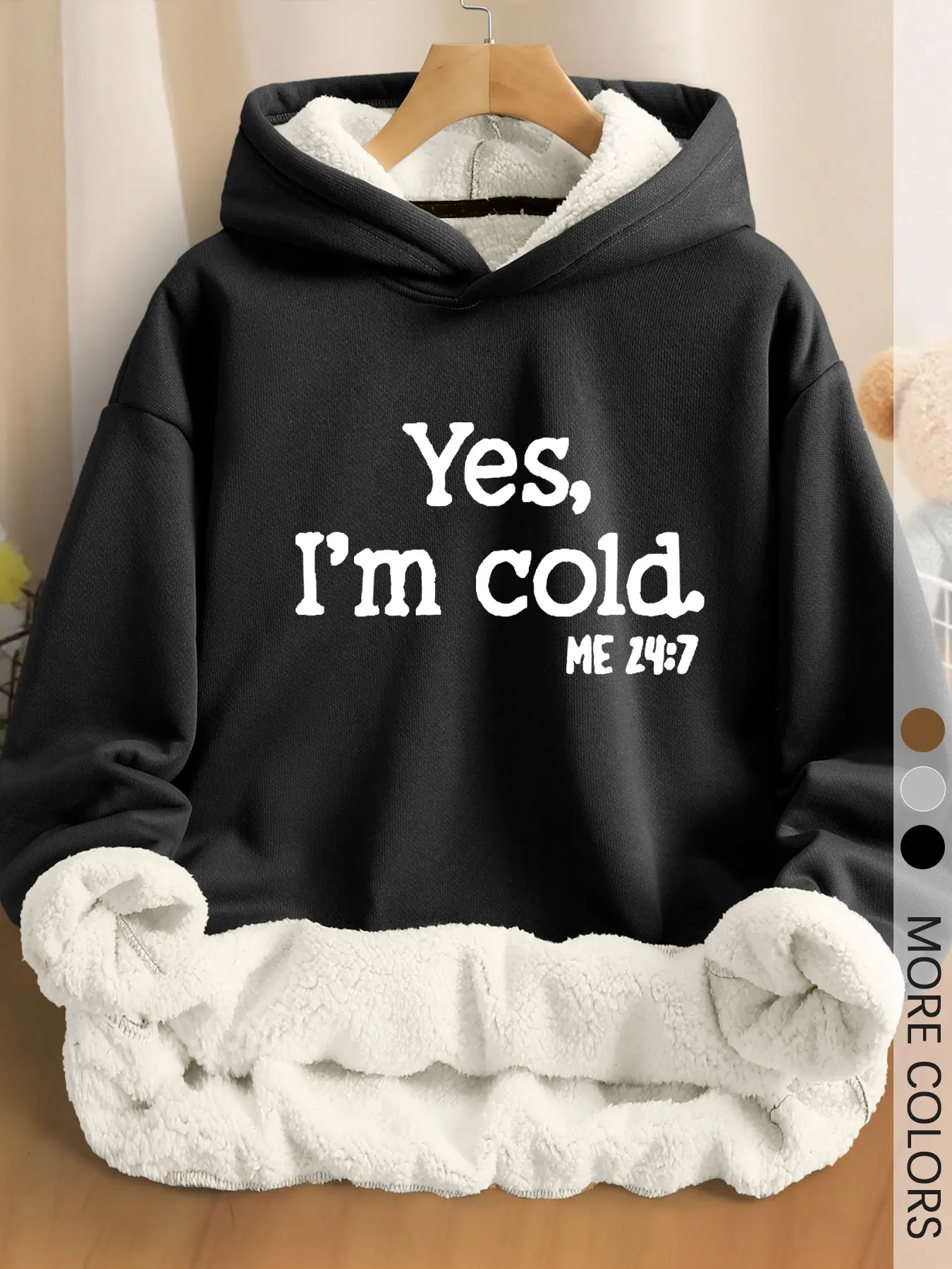 Women's "Yes, I'm Cold" Geometric Graphic Hoodie Sweatshirts with Sherpa Lined Regular Fit Long Sleeves Top, Featuring ME 24:7 Print for Winter Street Casual Style