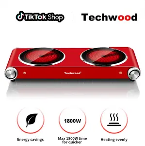 Techwood 1800W Dual Burners Infrared Electric Countertop Multi-Function Induction Hob - Classic Steel Frame, US Plug, Stylish Compact Small Body, Ceramic Cooktop with Brushed Stainless Steel & Dual Crystallite Glass Top for Easy Cleaning, Black, Multi-Fun