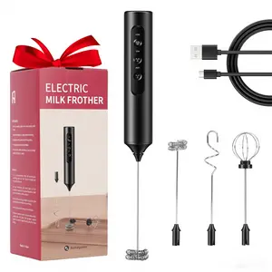 2026 Upgraded Rechargeable Handheld Milk Frother Electric Coffee Mixer with 3 Whisks,3 Speed Fast Foaming,Double Milk Frother for Lattes, Cappuccinos, Matcha & Coffee Lovers (Black)