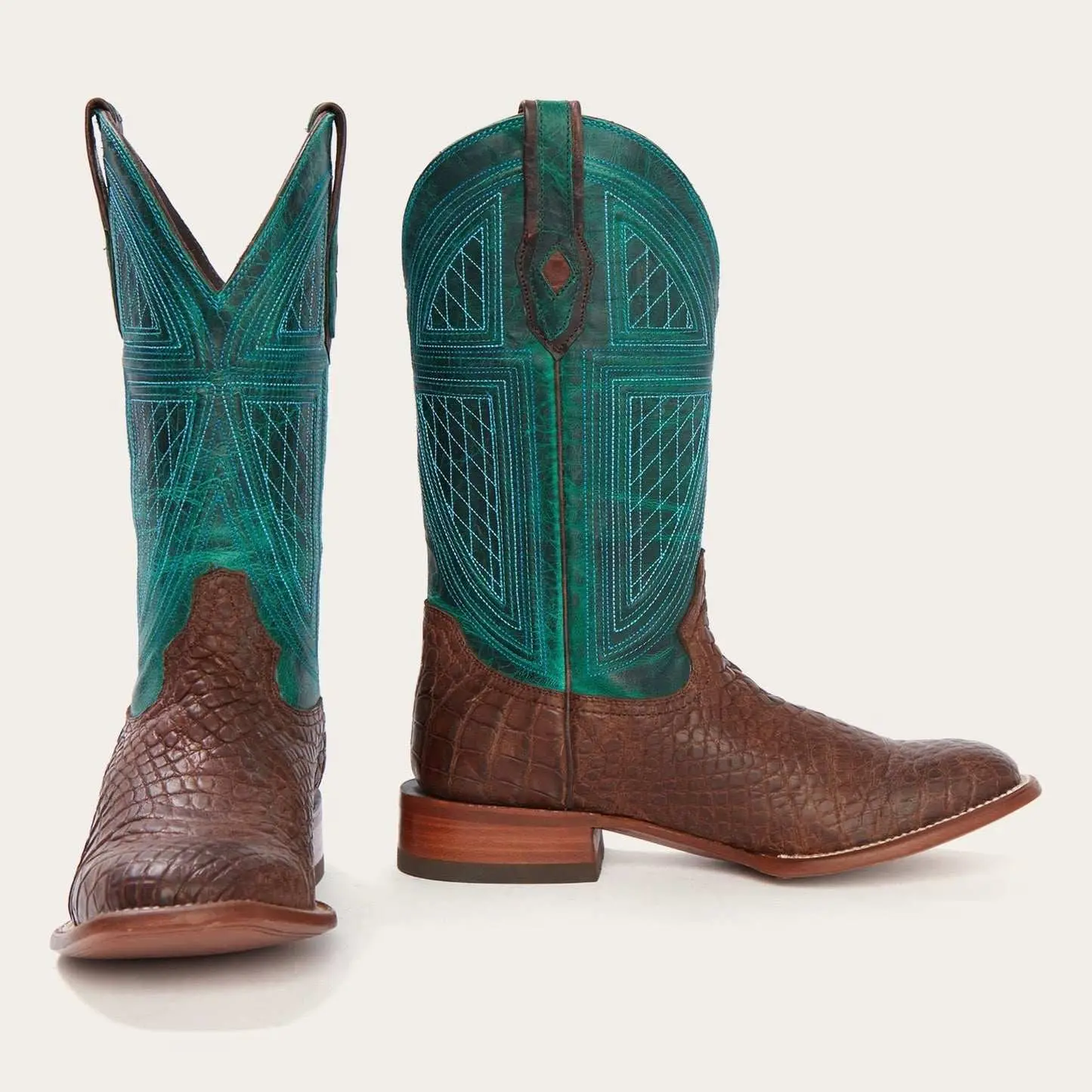 Men's Stetson Big Horn Alligator Boots Square Toe Handcrafted JBS Collection Brown