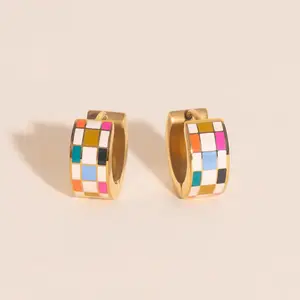 Bright Checkered Super Chunky Huggie Hoop Earrings Bright Checkered Super Chunky Huggie Hoop Earrings