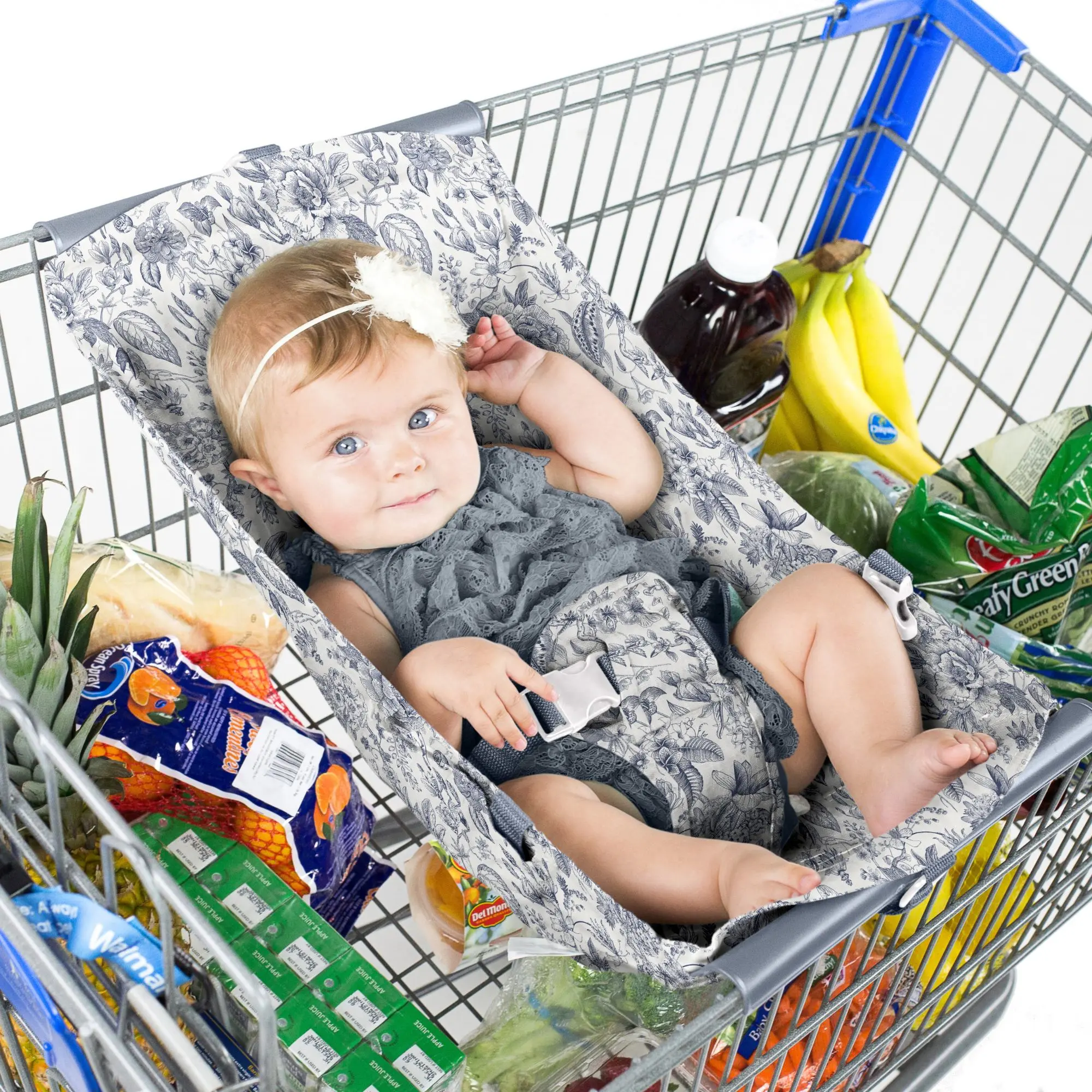 Binxy Baby Baby Shopping Cart Hammock Heritage Blue Vintage Floral Stroller Infant Carrier for Newborns & Infants Secure Safety Strap Easy Storage Top Quality Cotton Materials