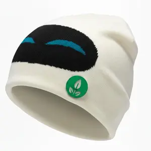Eve Handcrafted Beanie with 3D Plant Badge Eco-Friendly Knitted Hat for Nature-Inspired Fashion