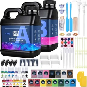 Epoxy  82oz - Clear Epoxy  Kit with 15 Pigments and 15 Colors of Mica Powders - No Yellowing No Bubble Casting Resina for Art Crafts,  Making,  & Resina Molds(41oz x 2)