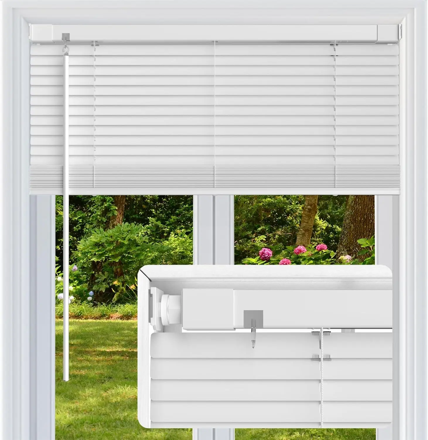 No Drill No Tool 1" Vinyl Mini Blinds, Light Filtering Horizontal Window Blinds & Shades, Cordless Blinds for Windows, 36" W X 64" H, White