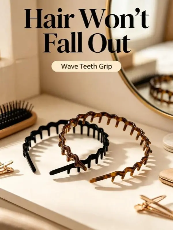 Women's Zig-Zag Teeth Comb Headbands 2-Pack, Non-Slip Comfortable Recycled Plastic Hair Accessories for Slicked Back Hairstyles, Tortoise & Black