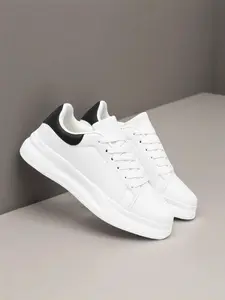 Men's Fashionable Plain Color Lace Up Sneakers, Casual Comfortable Breathable Sports Running Shoes, Male All-match Round Toe Shoes for Daily Wear, Running Athletic Shoes