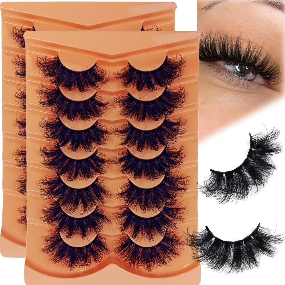 14 Pairs Faux Mink Synthetic Lashes, 3D Russian Strip Lashes, Feline Lash Look, Fluffy, Thick, Realistic & High Quality False Eyelashes, Eyelash Falsies, Makeup, Cosmetic, Perfect for Daily Wear & Special Occasions