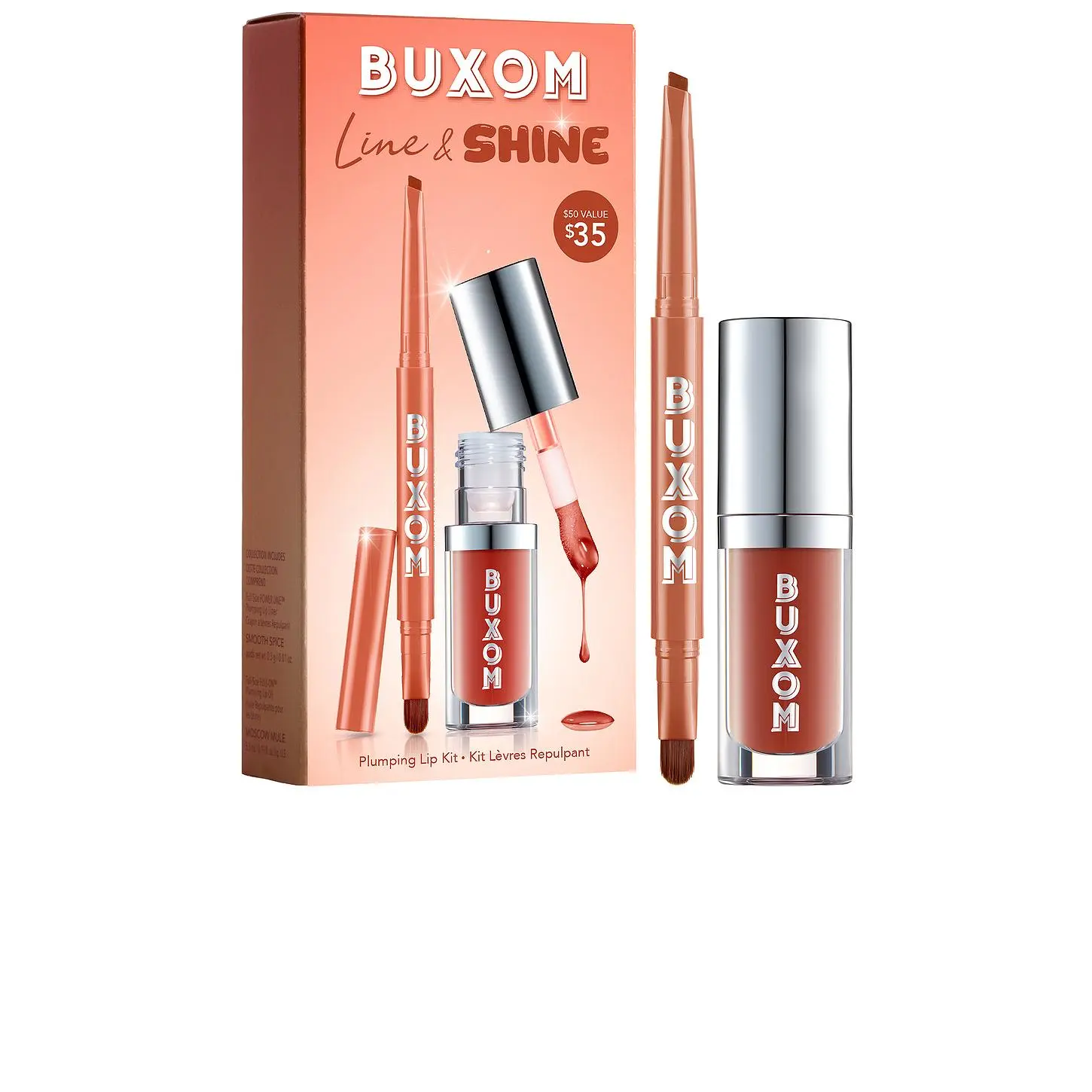 Buxom Line & Shine Lip Oil & Lip Liner Duo in Smooth Spice & Moscow Mule
