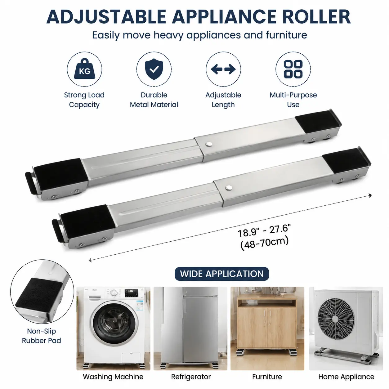 2PC Set Universal Furniture Appliance Rollers - Heavy-Duty Electrical Mobile Rollers with Adjustable Extendable Bars, Moving Heavy Appliances Tool for Washing Machines, Refrigerators, 2 Rollers