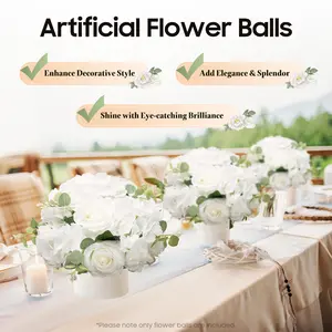 6Pcs White Artificial Silk Hydrangea & Rose Flower Balls - PVC Artificial Flower Plant, Home Decor Accessory, Decorative Ornaments for Wedding, Home Table Decor,summervibes