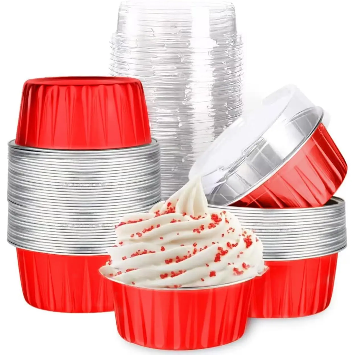 30pcs 5oz Round Mini Disposable Aluminum Foil Cups with Lids - Kitchen Baking Gadget, Baking Accessories, Tart Pudding Cake Supplies