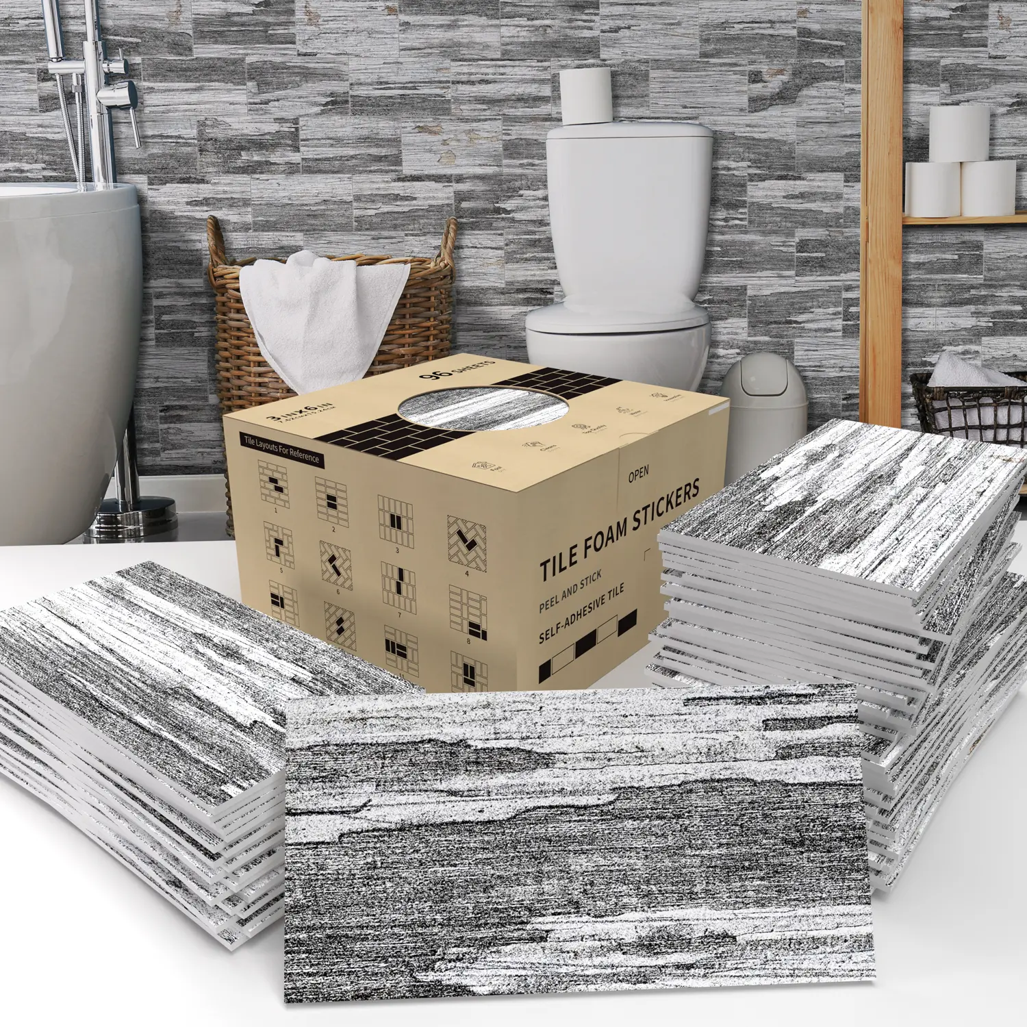 96pcs Peel & Stick Wall Decals - Waterproof Removable Reusable Self-Adhesive PVC Stickers, Semi-Matte Finish for Tiles, Kitchen, Bathroom, Home Decor, Kitchen Makeover, Modern Wallpaper, Easy Application, Bathroom Decor, Decorative Decal, DIY Enthusiasts