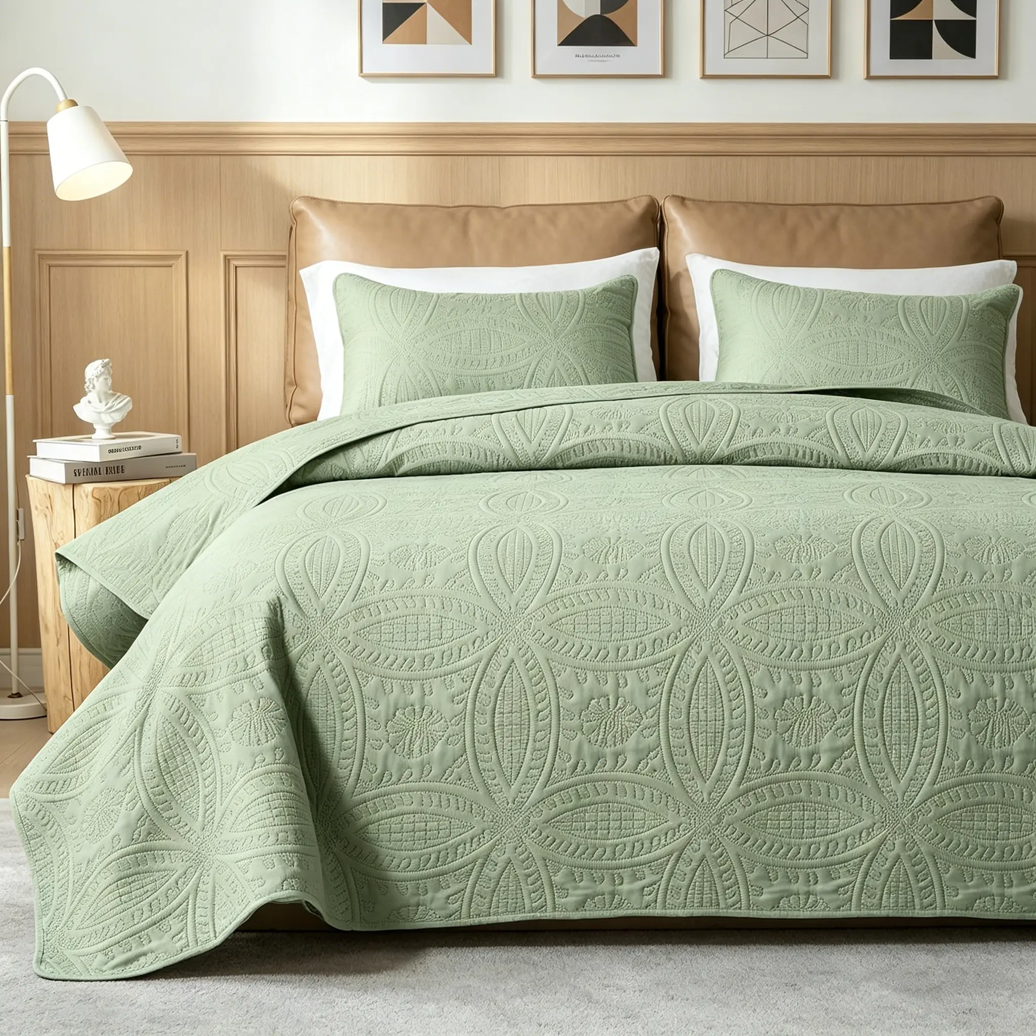 Queen-Sized Cotton 3-Piece Premium Bedding Set - 1 Lightweight Quilted Bedspread, 2 Embroidered Pillowcases, Modern Coin Pattern, Cooling All Season Bedding, Fashionable Design, Repeated Washing Safe