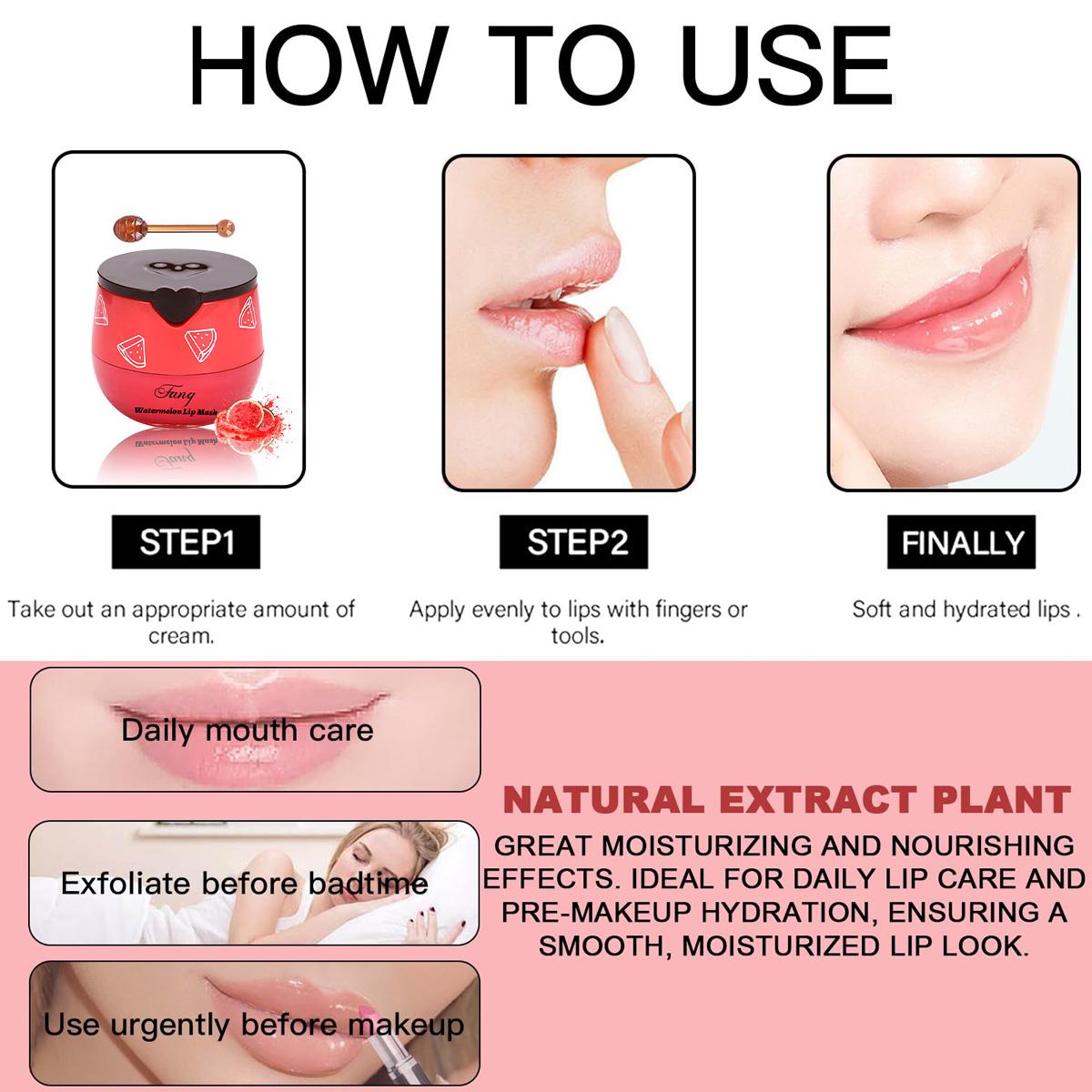 Watermelon Overnight Hydrating Lip Mask for Dry & Cracked Lips，Daily Skincare Product, Lip Plumper