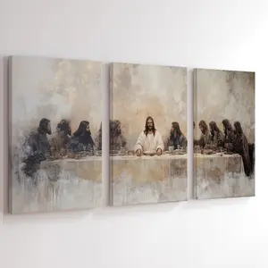 Framed Canvas Wall Art Print Set of 3 The Last Supper Religious Wall Art Jesus Christ and Disciples Classic Artistic Biblical Painting Church Wall Decor Ready To Hang Aesthetic Room Decor