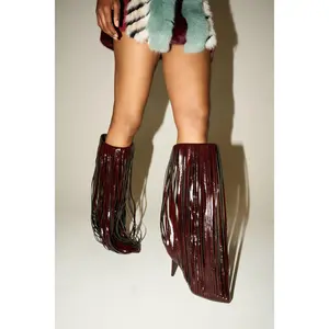 AZALEA WANG XANTARA FRINGE BURGUNDY STILETTO BOOT