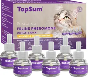 TopSum Cat Calming Diffuser Refills: Pheromone Refill for Cats, Long-Lasting 6-Month Supply, Compatible with Most Diffusers, 6 Pack (Purple)