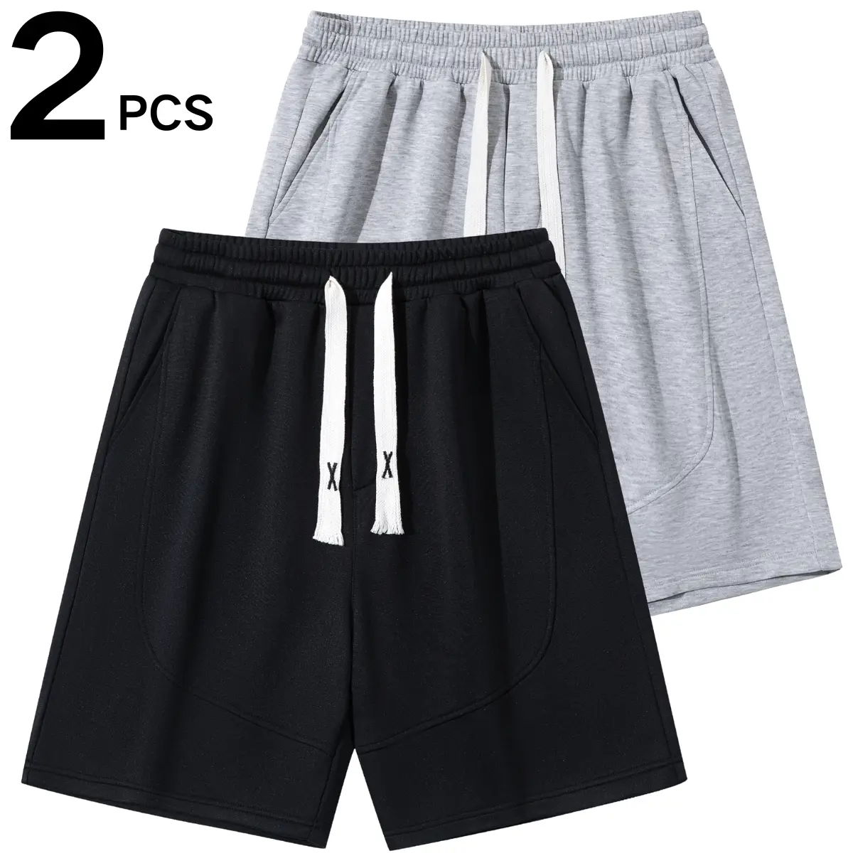 Men's Monochromatic Half-Length Elastic Waist Shorts - Adjustable 3-Pocket Gym Shorts with Drawstring, Suitable for Summer Wear, Monochromatic Men's Shorts