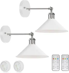 Battery Operated Wall Sconce Set of Two,Vintage Wall Light with Remote Control Dimmable Wall Lighting Indoor,Not Hardwired Led Wall Lamp Fixtures for Bedroom Living Room,Warm Lights & 3 Color Temperature Adjustable