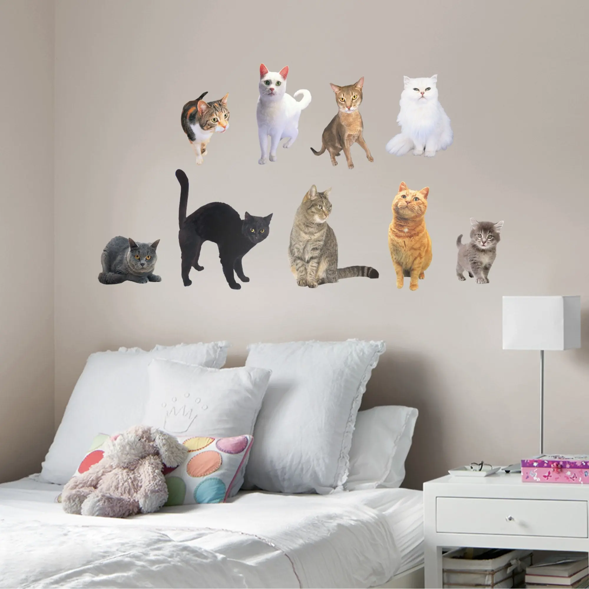 Clowder Cat Collection Smooth Vinyl Wall Decals - Removable, Assorted-Shaped, Renter-Friendly Home Wall Decor, Decoration Items for Smooth Surfaces, Home Supplies Gift Idea