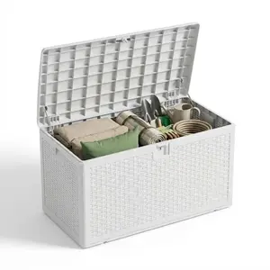 Garvee 99 Gallon Waterproof Large Resin Deck Box, Lockable Storage Container for Patio Furniture Cushions, Throw Pillows, Garden Tools, and Pool Floats, White, 50" L x 26" W x 25" H