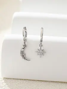 2pcs/set Women's Elegant Star & Moon Design Dangle Hoop Earrings, Hoop Earring Sets, Fashionable Asymmetrical Design Casual Trendy Jewelry for Women, Daily Use, Girl's Temperament All-match Accessory