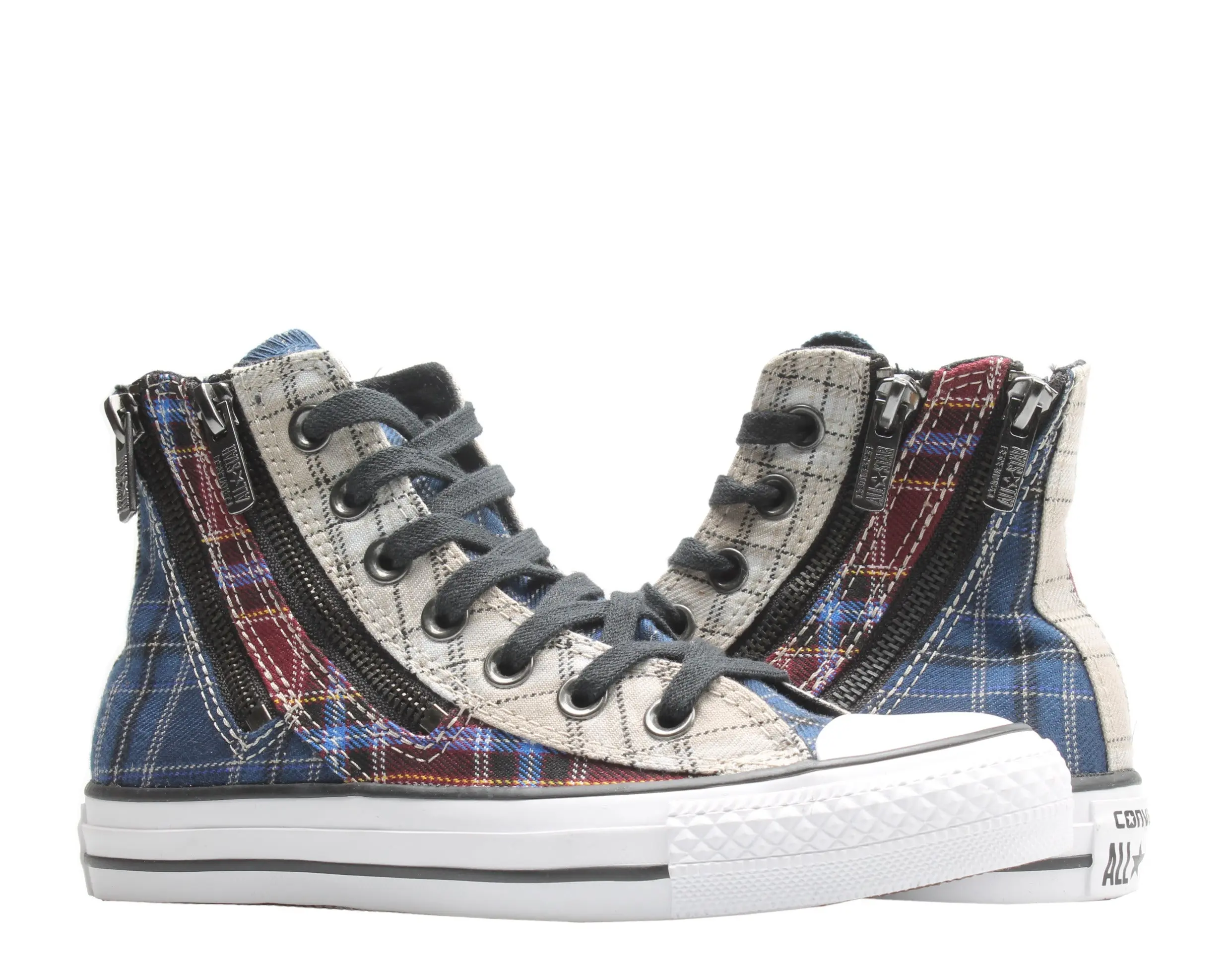 Converse Chuck Taylor All Star Dual Zip Hi Plaid Bordeau Sneaker in White | Low-Top