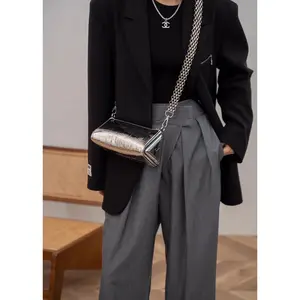 Metallic Croc PU Leather Shoulder Bag with Double Adjustable Straps | Silver Mini Party Crossbody