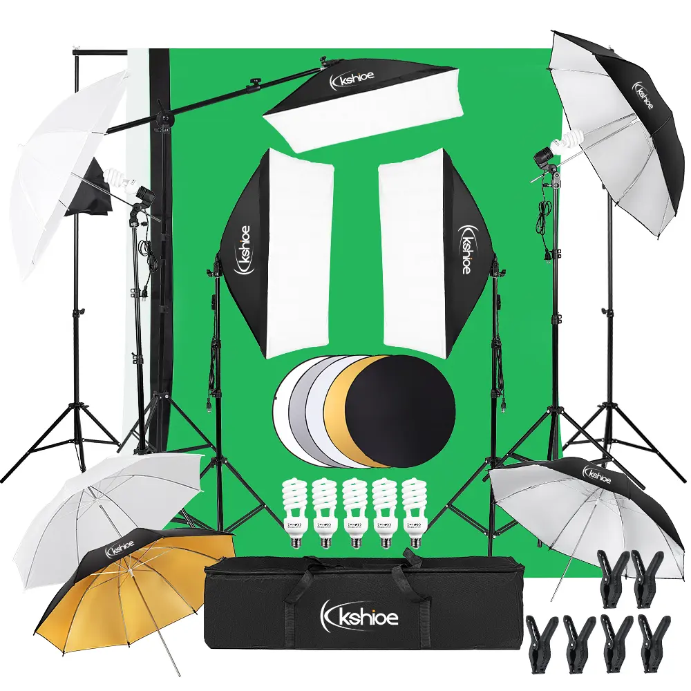 Photography Lighting Kit, 6.5x10feet/2x3m Backdrops Stand Support System, 5 in 1 reflectors, 1600w 5500k Umbrellas Softbox Continuous Lighting Kit for Portrait, Product and Video Shooting