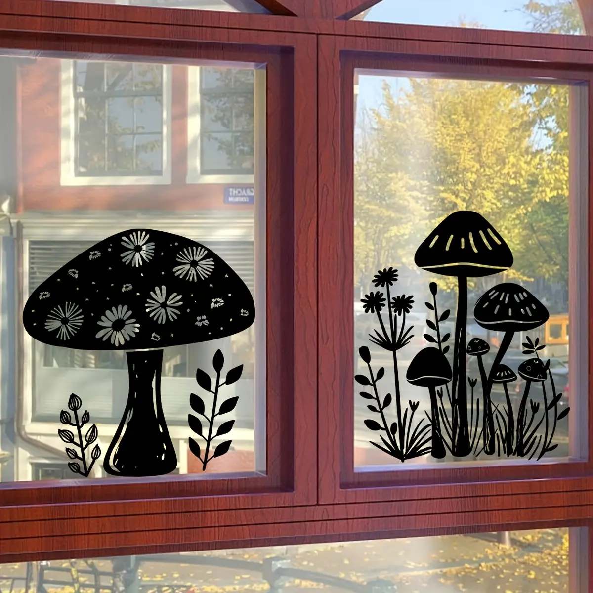 A set of 2 (30 * 30cm * 2pcs) electrostatic adsorption silhouette mushroom decoration and beautification stickers for living room, bedroom and window stickers D15011-YC Floral Pattern Sticker